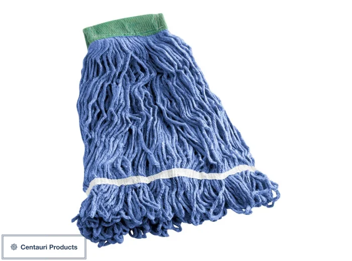 24oz #32 Blue Cotton Blend Looped End Wet Mop Head w/ 5" Headband